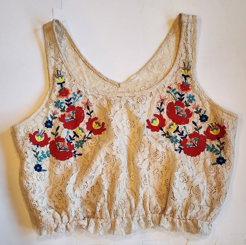 Embroidered lace crop top
